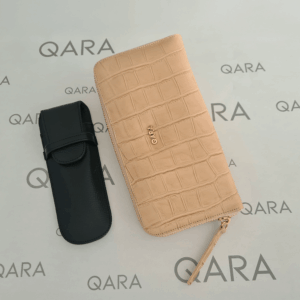 Billetera Grande Craquelado Nude y Porta Lápiz